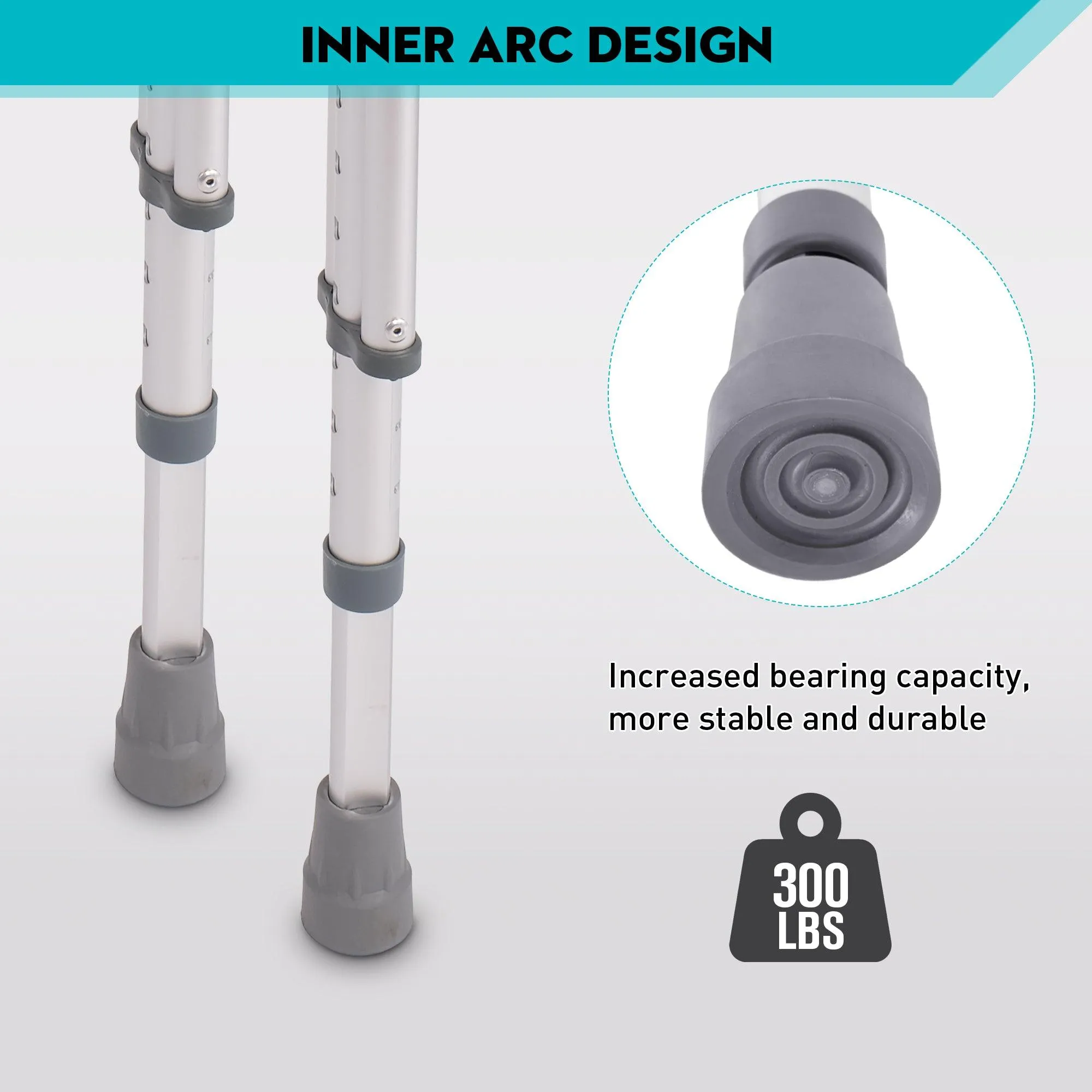 1 Pair Lightweight Adjustable Underarm Crutches with Underarm Pads Folding Aluminum, 8 Adjustable Height for 4'7" to 6'7"