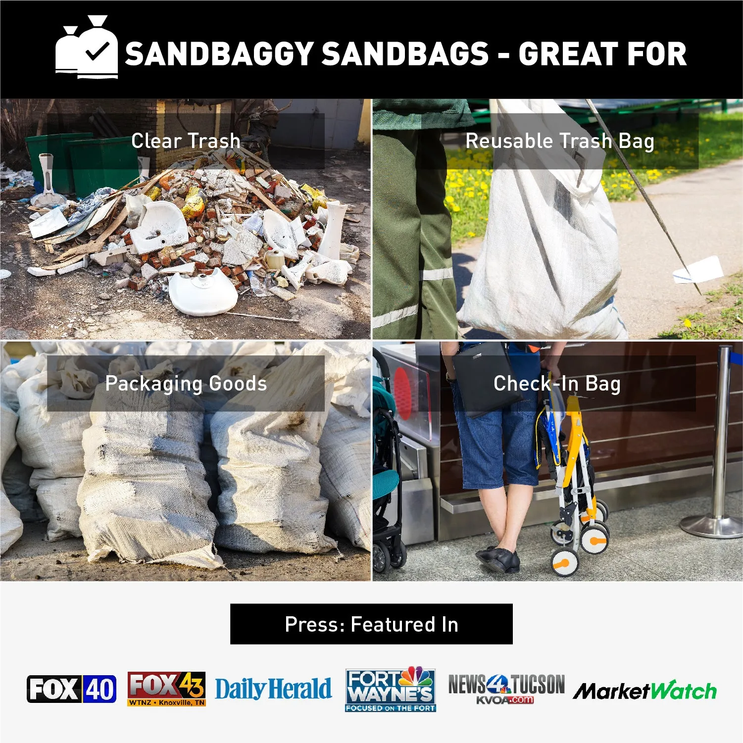 25" x 40" Large Sandbags (2X Thicker) - Empty, Reusable