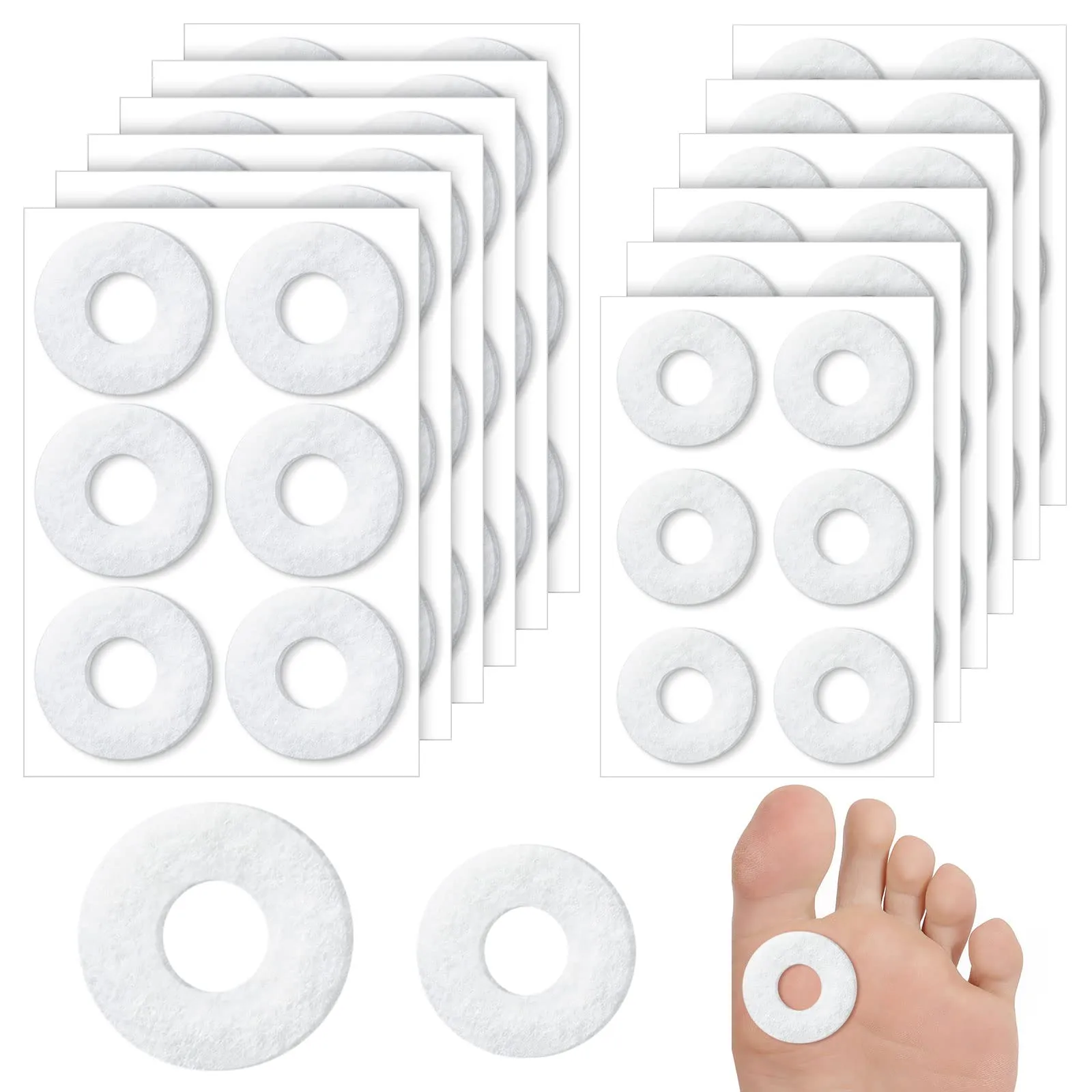 72 Pcs Felt Callus Cushions for Bottom of Feet Soft Corn Remover Pads Self Adhesive Big and Small Corn Pads for Men Women Pain Relief Foot Care Toe Protectors, 1.4 Inch, 1.06 Inch