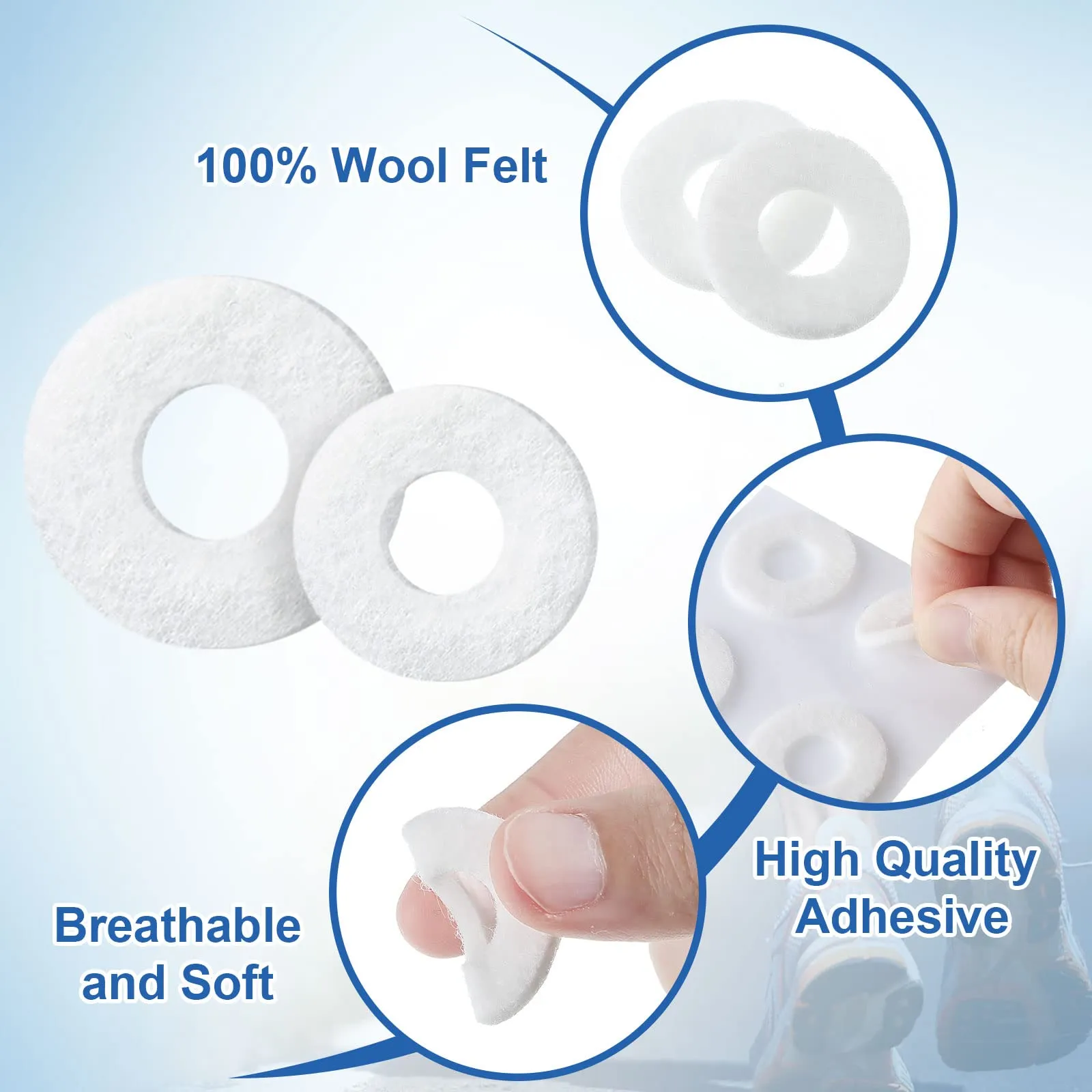 72 Pcs Felt Callus Cushions for Bottom of Feet Soft Corn Remover Pads Self Adhesive Big and Small Corn Pads for Men Women Pain Relief Foot Care Toe Protectors, 1.4 Inch, 1.06 Inch