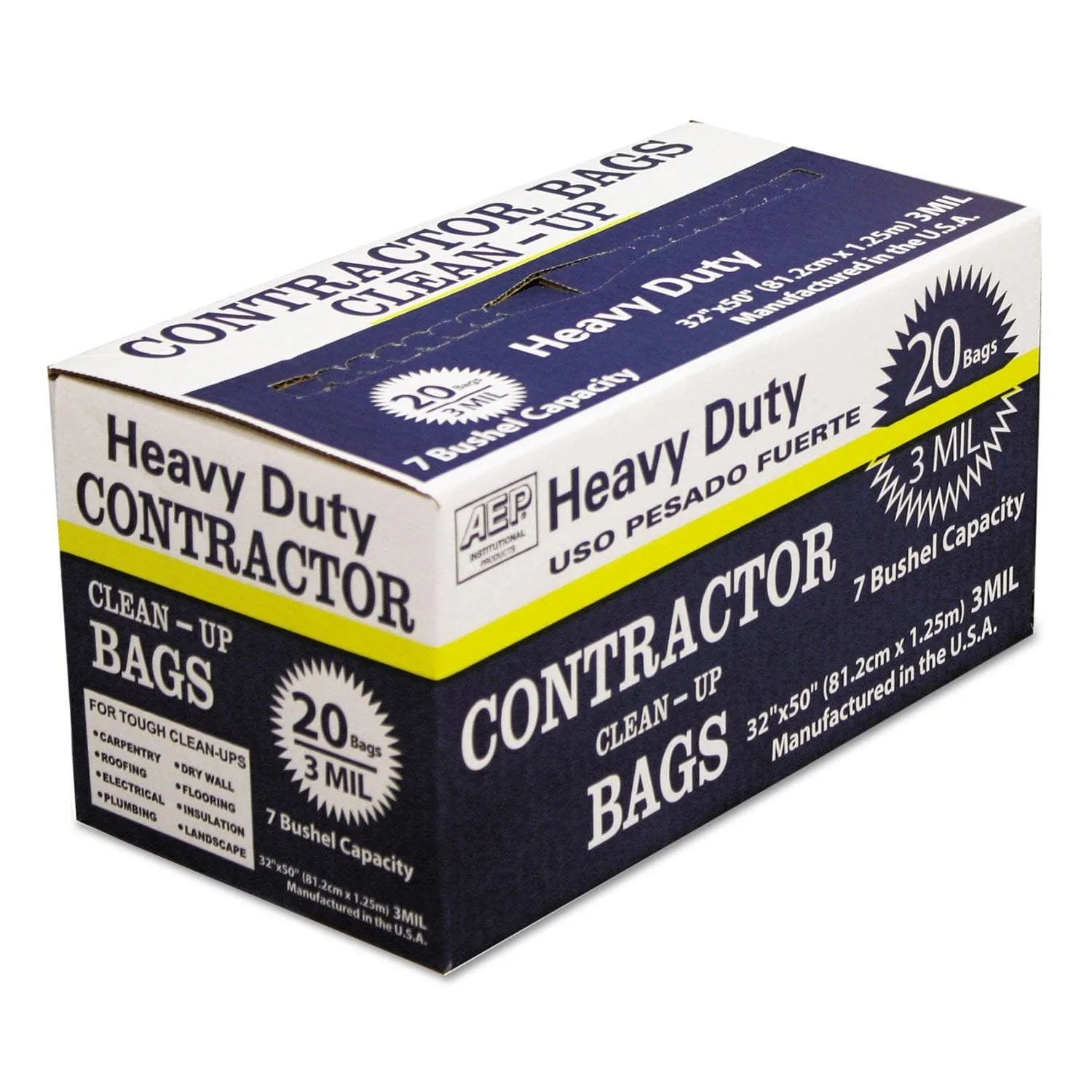 AEP  Heavy-Duty Contractor Clean-Up Bags, 60 Gal, 3 Mil, 32" X 50", Black, 20/Carton - WBI186470