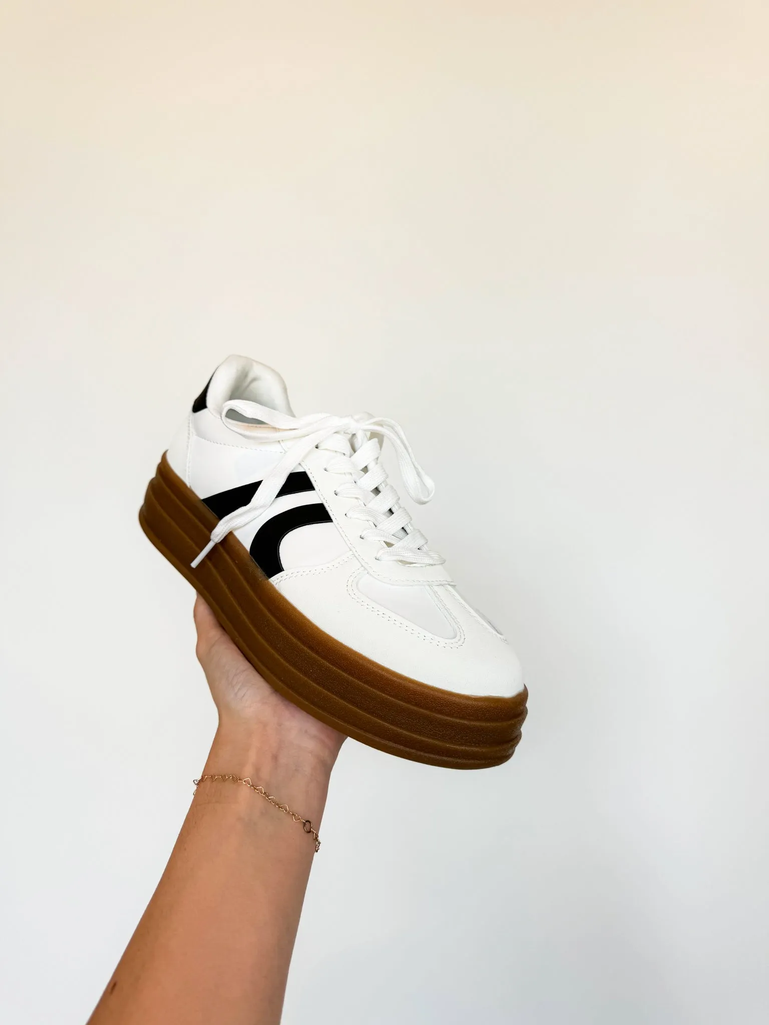 Bailey Rubber Sole Sneakers- White/Black