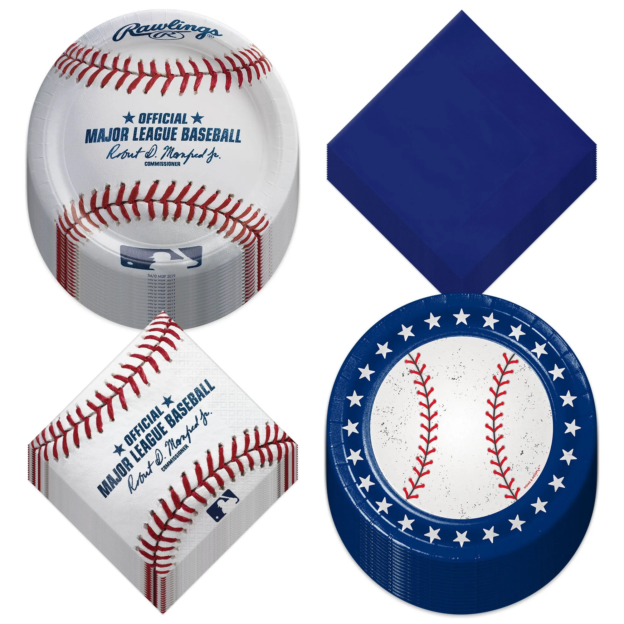 Baseball Party Supplies - All-Star Plates, League Plates, and Matching Napkins (Serves 32)