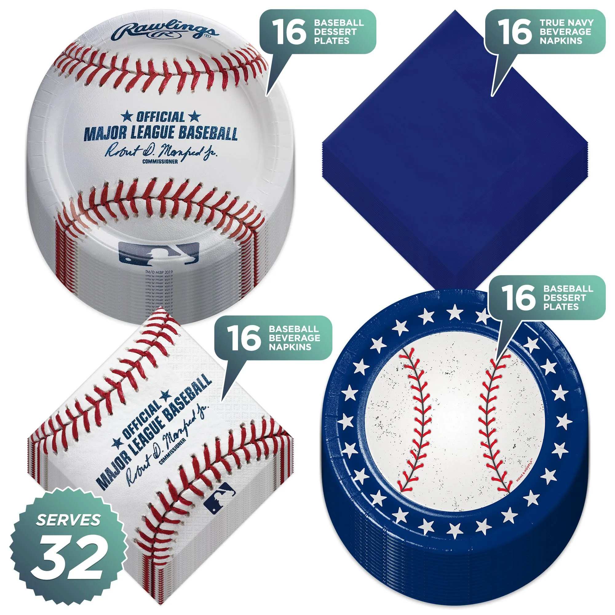 Baseball Party Supplies - All-Star Plates, League Plates, and Matching Napkins (Serves 32)