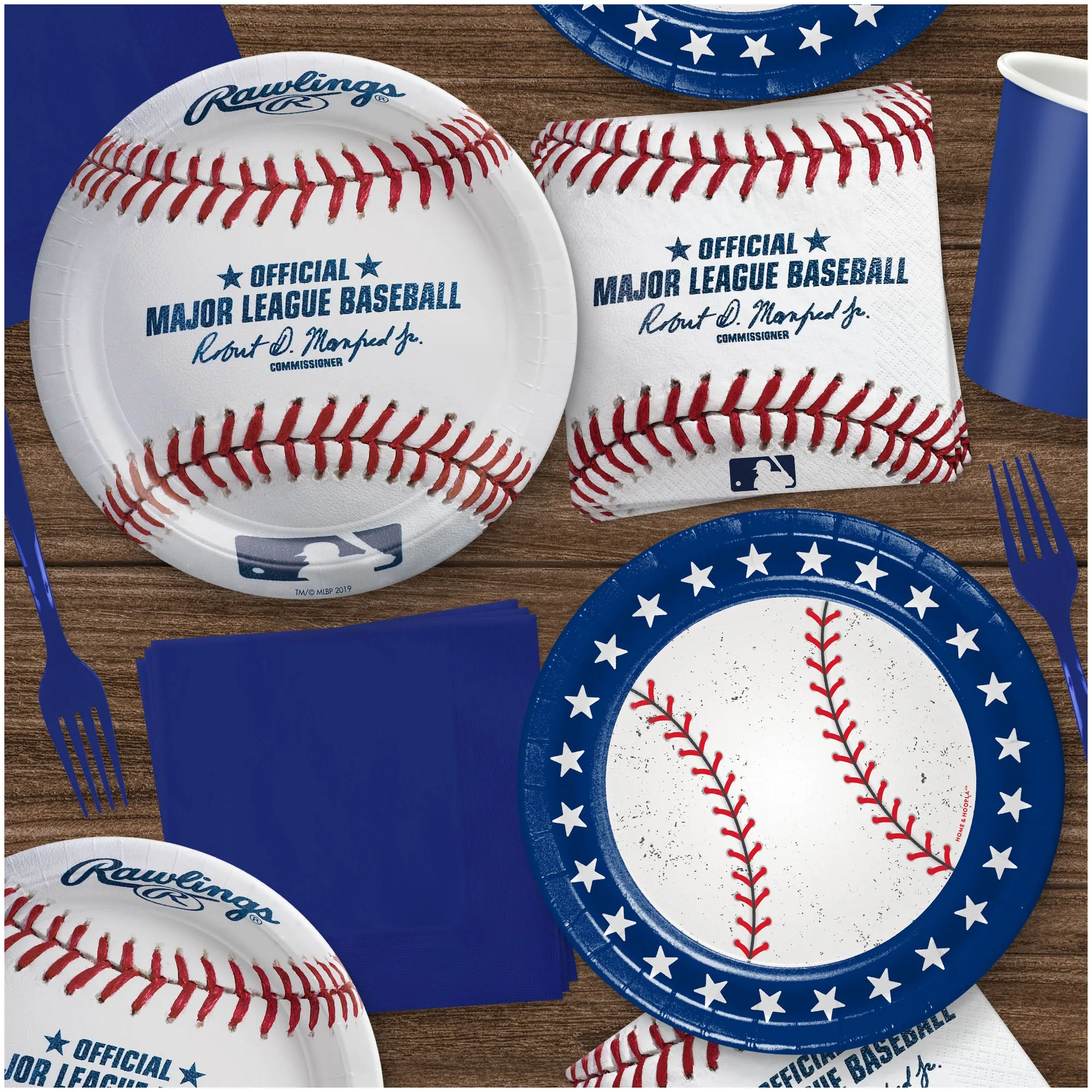 Baseball Party Supplies - All-Star Plates, League Plates, and Matching Napkins (Serves 32)