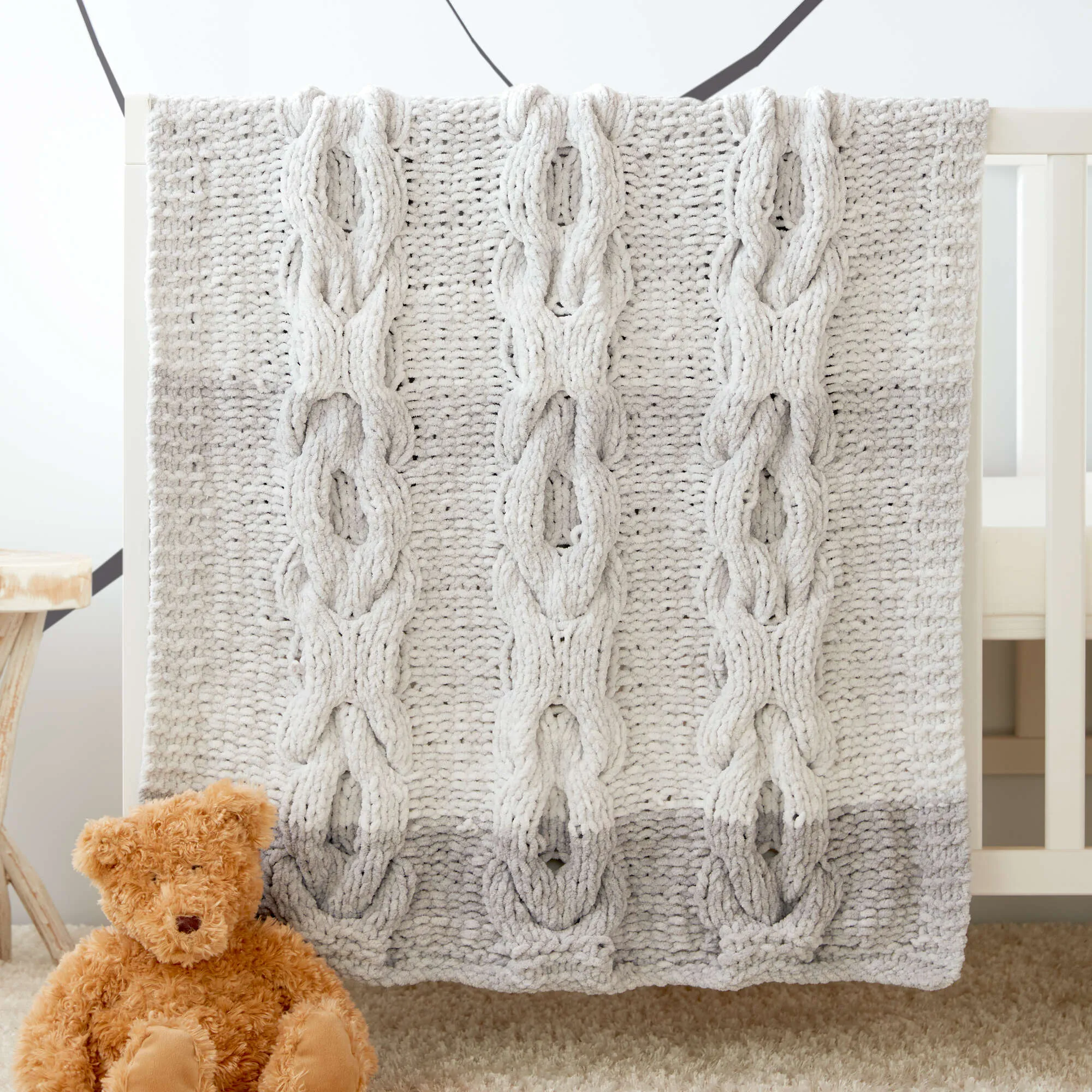 Bernat Hugs And Kisses Cable Knit Baby Blanket