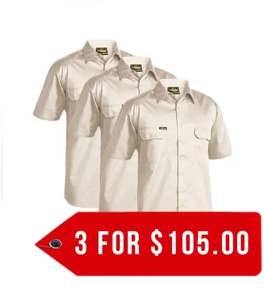 Bisley Cool Lightweight Drill Shirt - Short Sleeve-3 Pack-(BS1893-1)