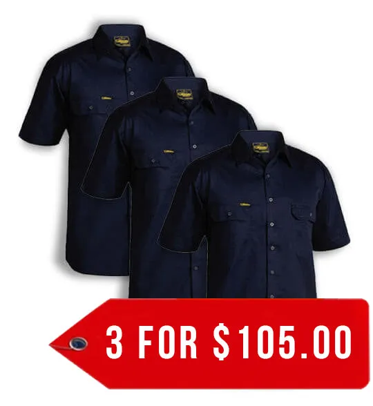 Bisley Cool Lightweight Drill Shirt - Short Sleeve-3 Pack-(BS1893-1)