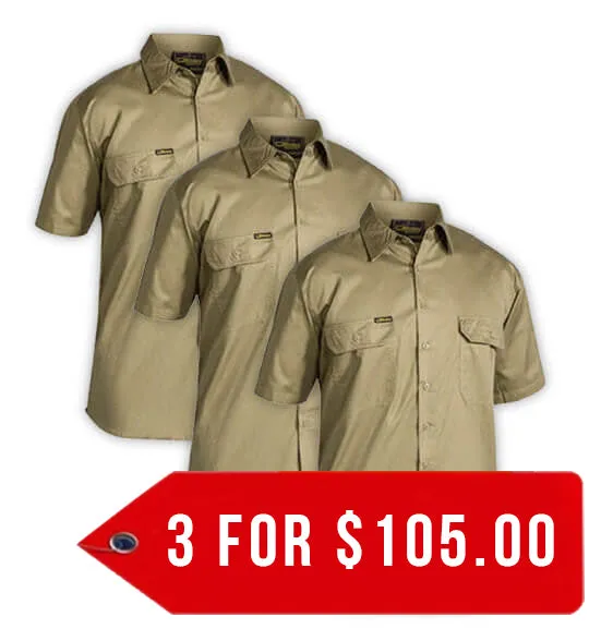 Bisley Cool Lightweight Drill Shirt - Short Sleeve-3 Pack-(BS1893-1)