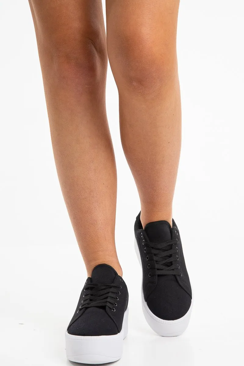 Black Canvas Lace Up Platform Trainers - Carl