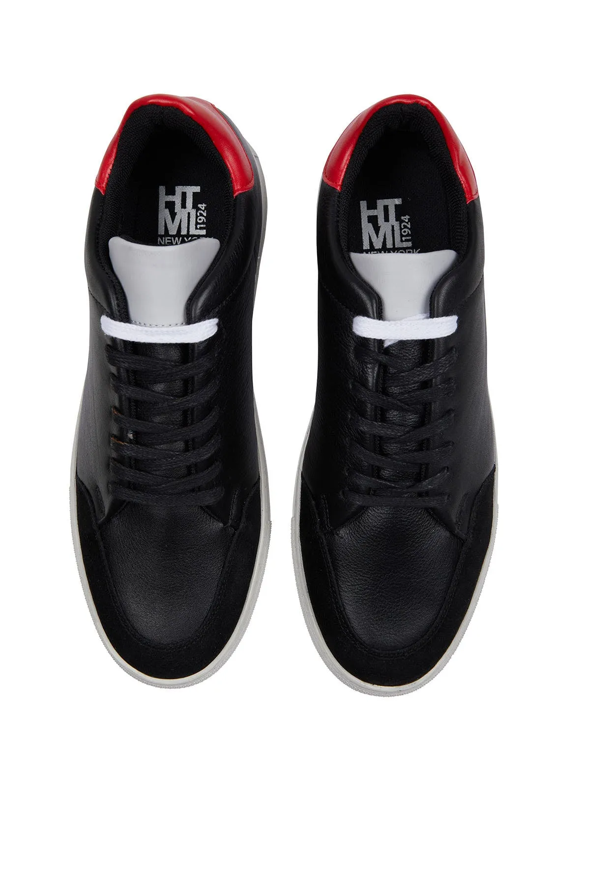 Black Lace-Up Leather Sneakers