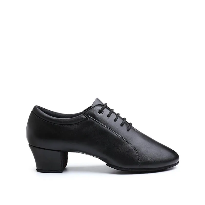 Black Leather Cuban Heel Latin Ballroom Practice Dance Shoes