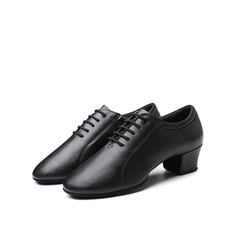 Black Leather Cuban Heel Latin Ballroom Practice Dance Shoes