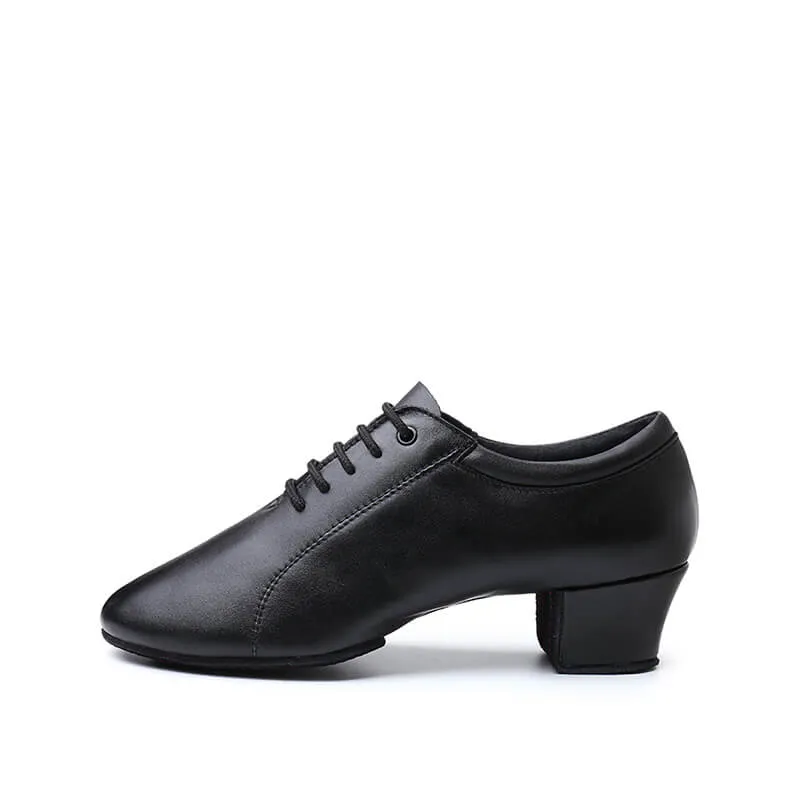 Black Leather Cuban Heel Latin Ballroom Practice Dance Shoes