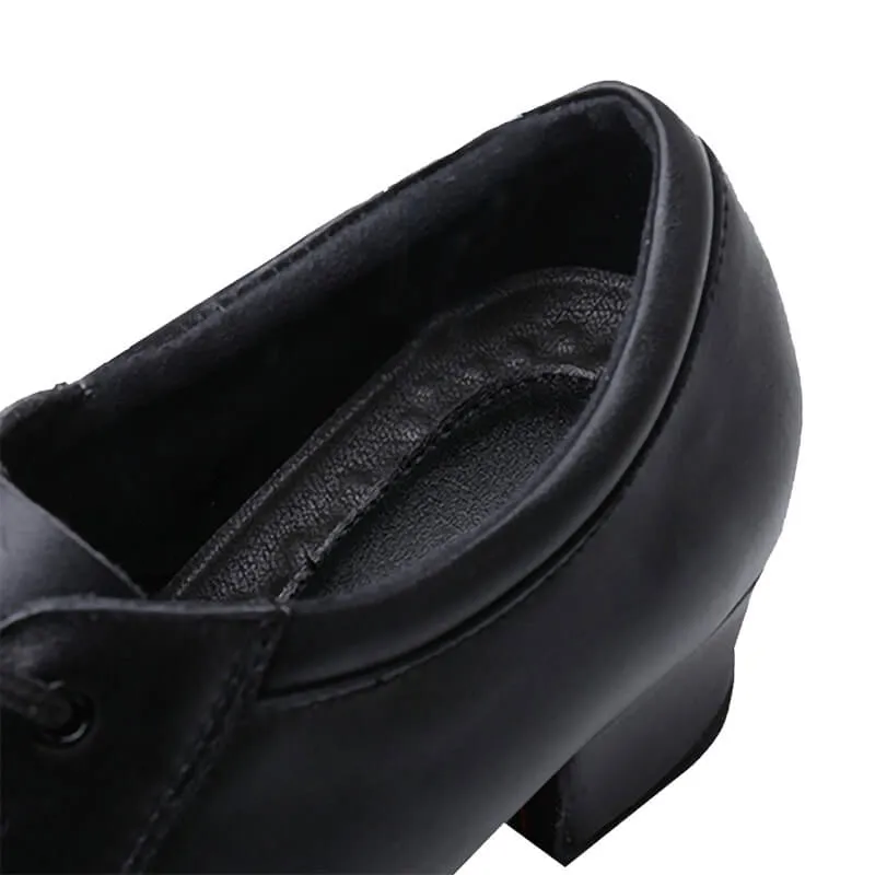 Black Leather Cuban Heel Latin Ballroom Practice Dance Shoes