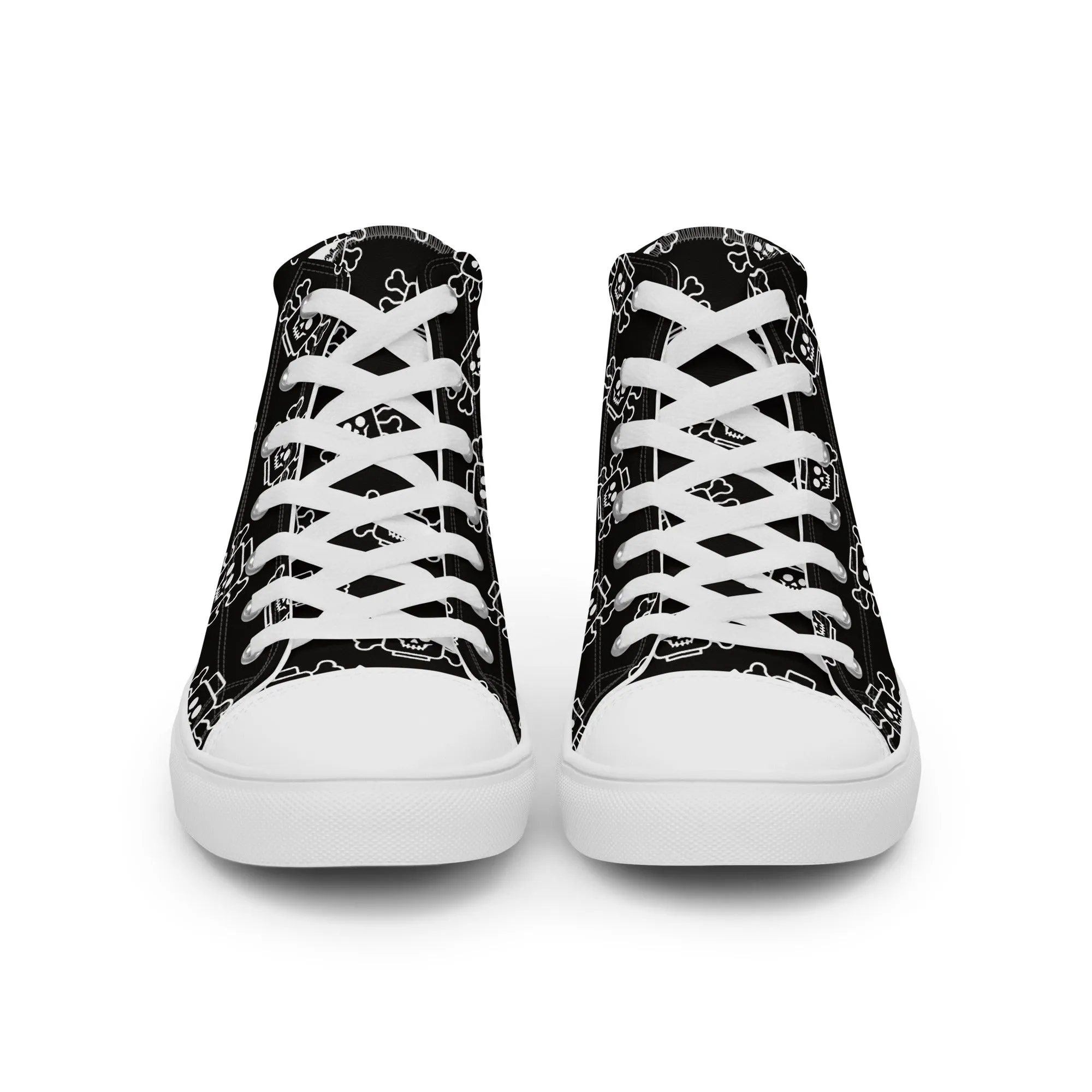 Black Skeleton Head with Bones Women’s high top canvas shoes