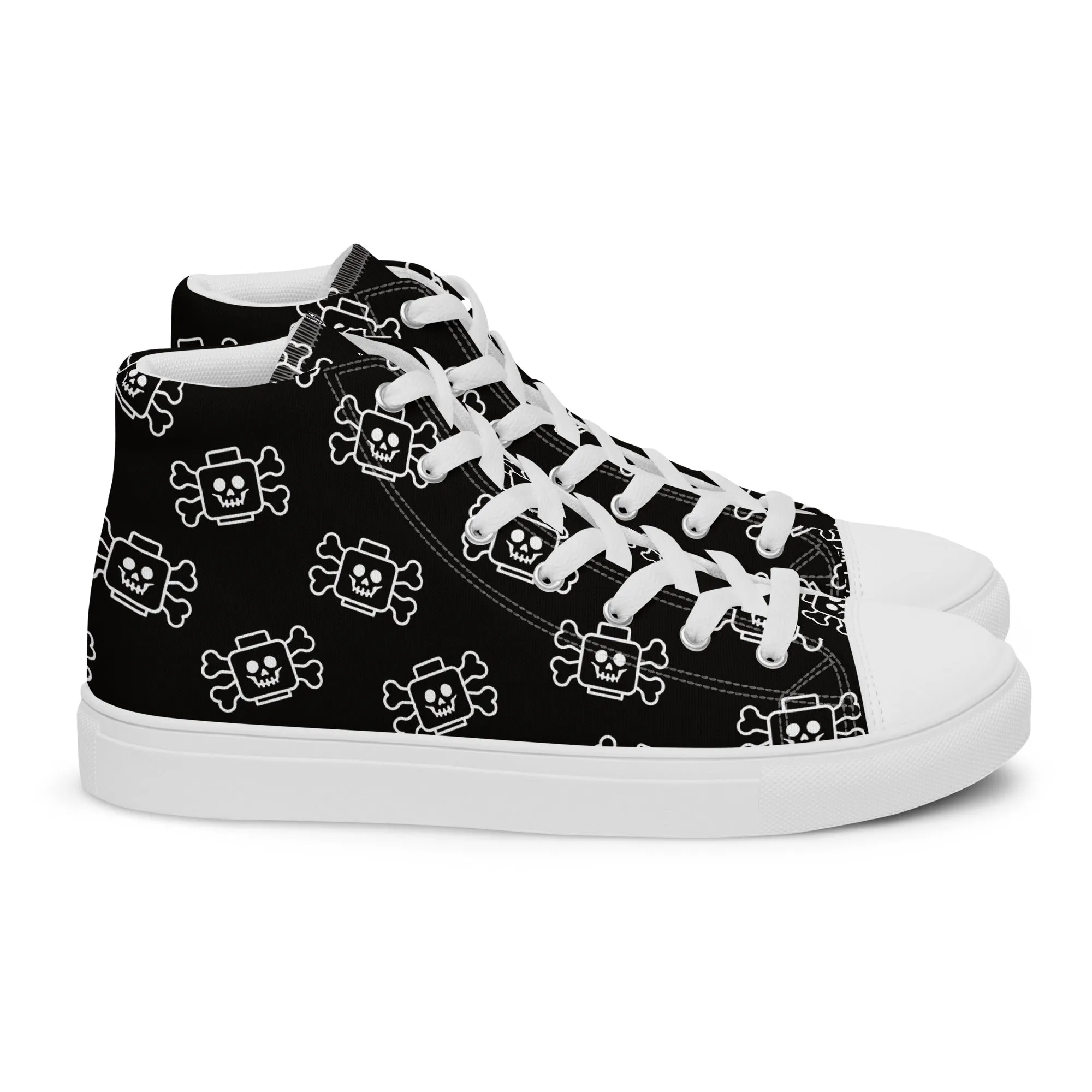 Black Skeleton Head with Bones Women’s high top canvas shoes