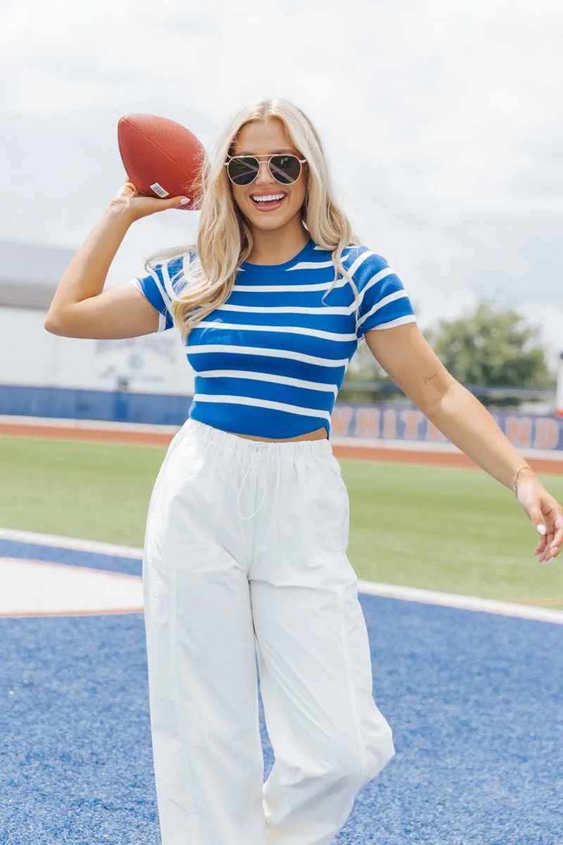 Blue and White Striped Cropped Sweater - FINAL SALE