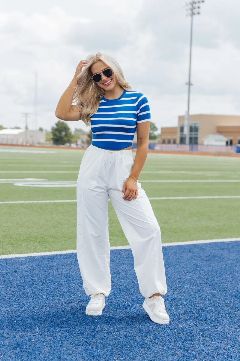 Blue and White Striped Cropped Sweater - FINAL SALE