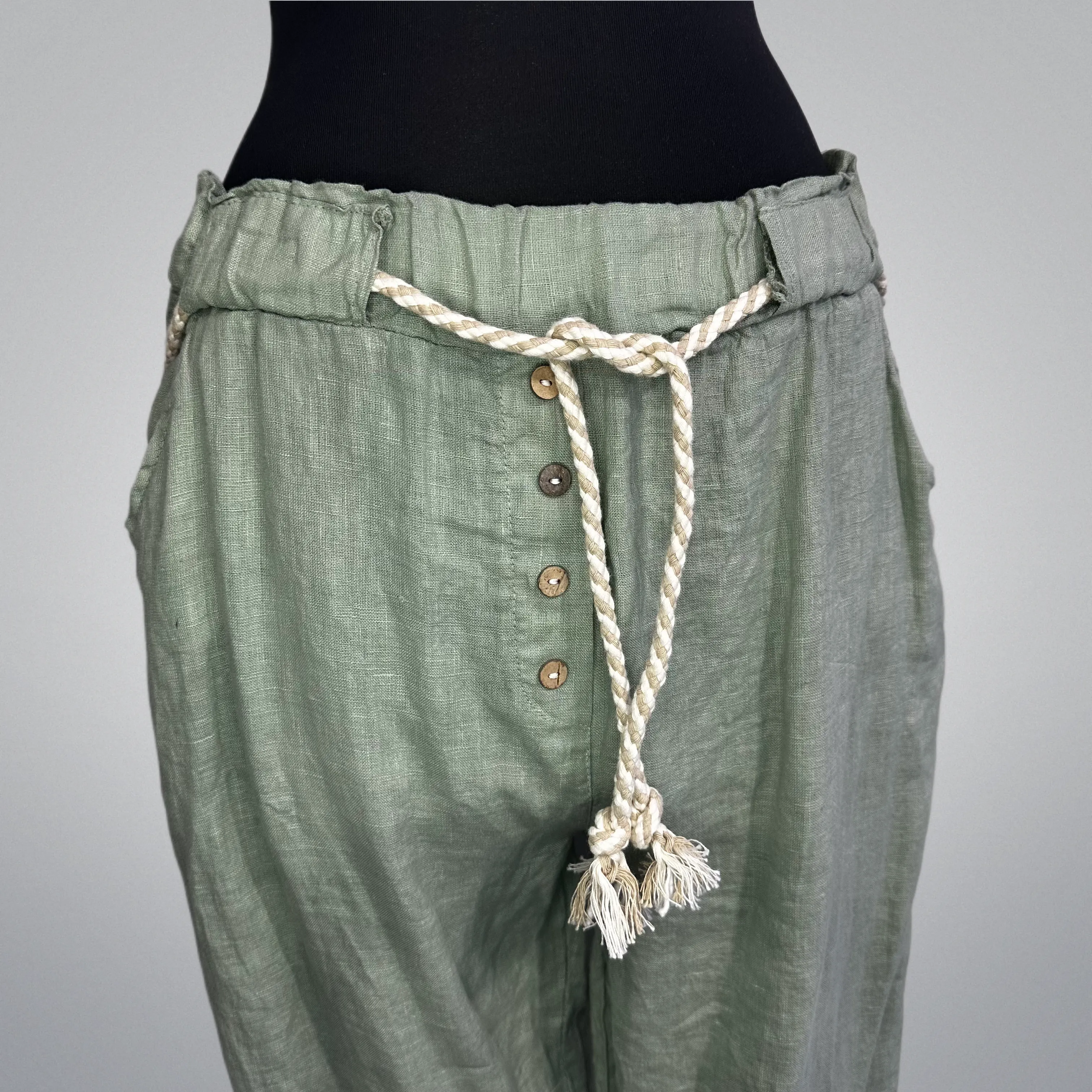 Button Front Pant With Rope Belt