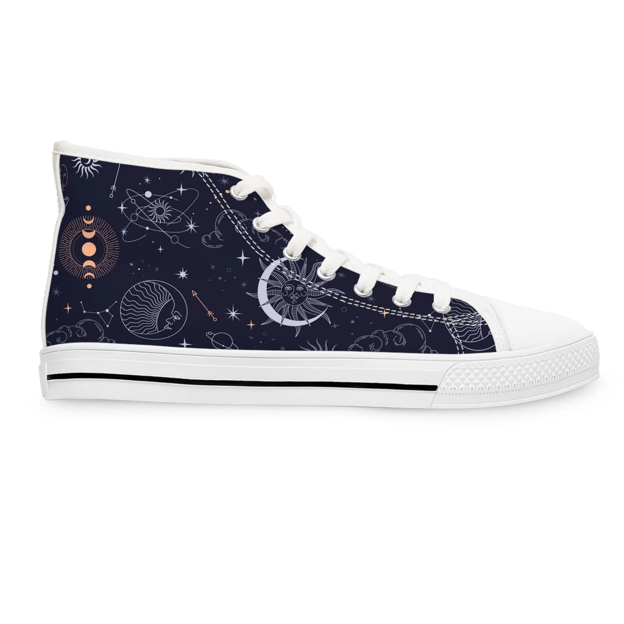 Celestial Moon Blue Background Women's High Top Sneakers