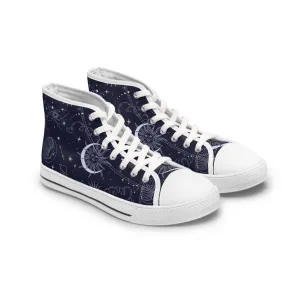 Celestial Moon Blue Background Women's High Top Sneakers