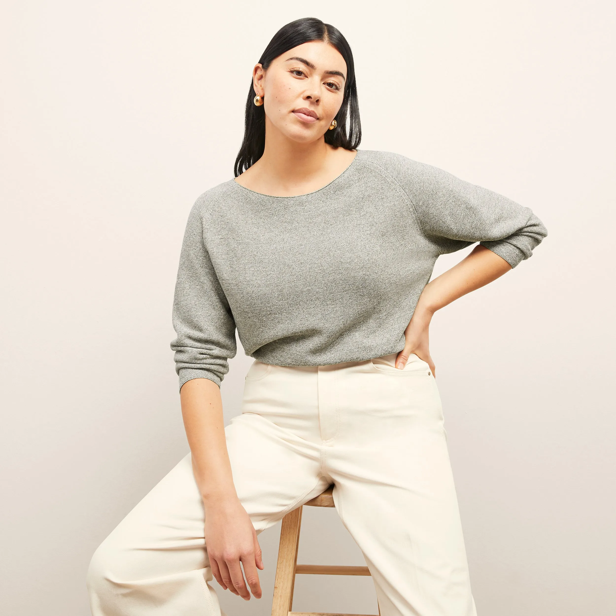 Chadwick Sweater - Flat Cotton Knit :: Gray Melange