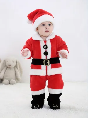 Christmas Party Cute Costume, Toddler Baby's Santa Claus Bodysuit   Hat Set, Suitable For Outdoor Wear