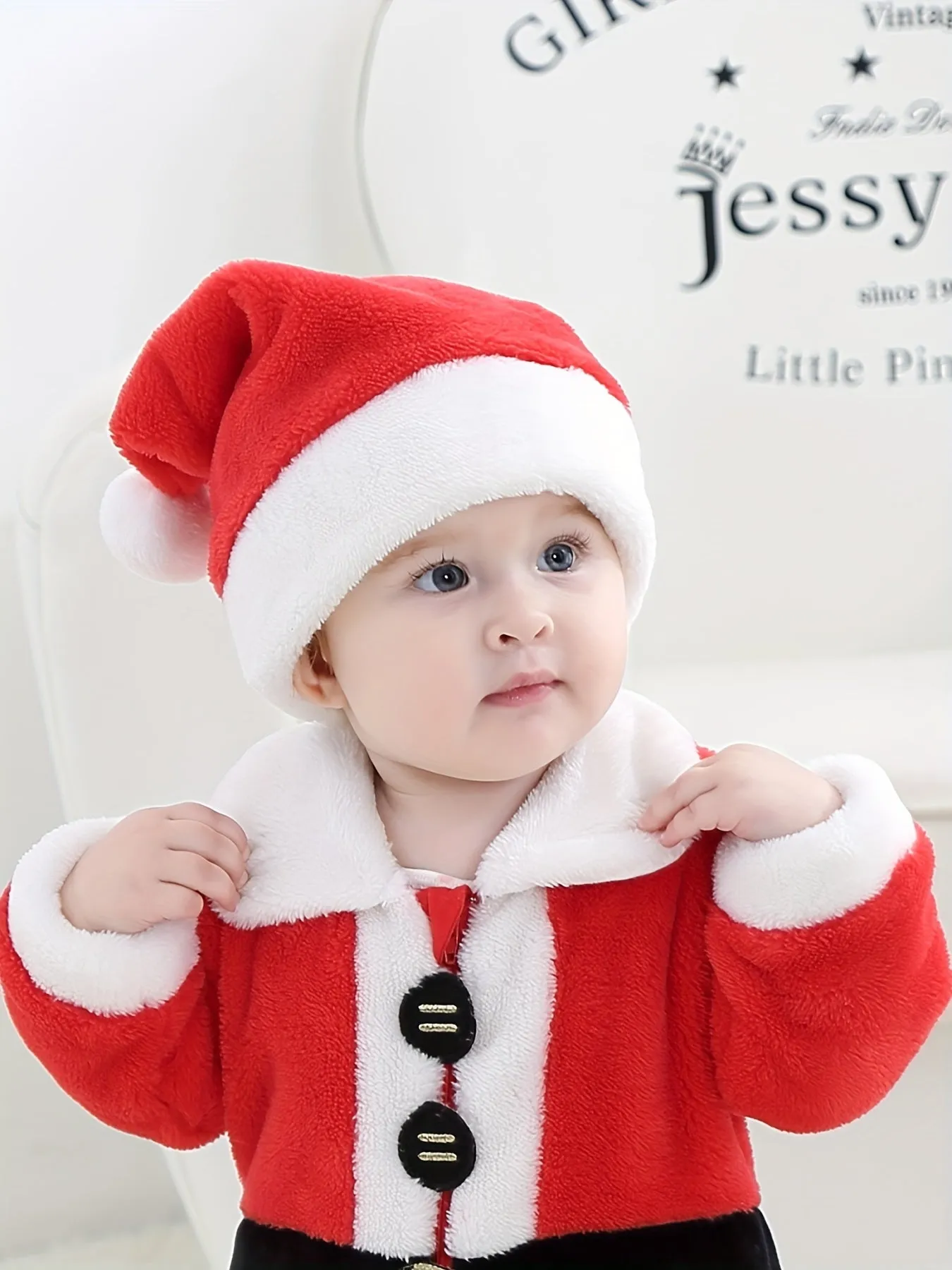 Christmas Party Cute Costume, Toddler Baby's Santa Claus Bodysuit   Hat Set, Suitable For Outdoor Wear