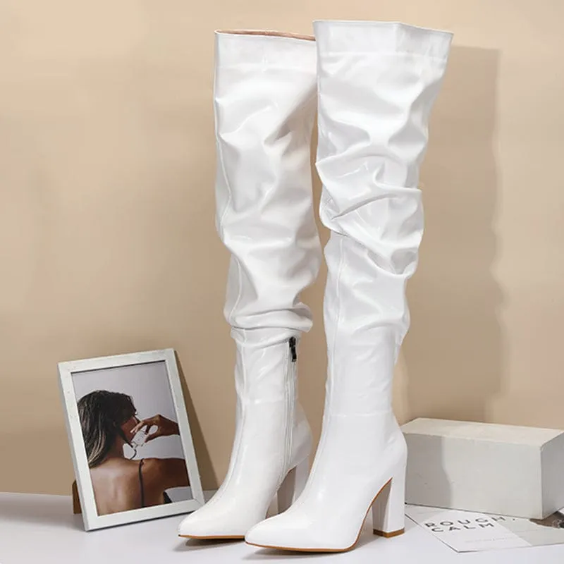 Chunky Heeled Side Zip Slouchy Boots