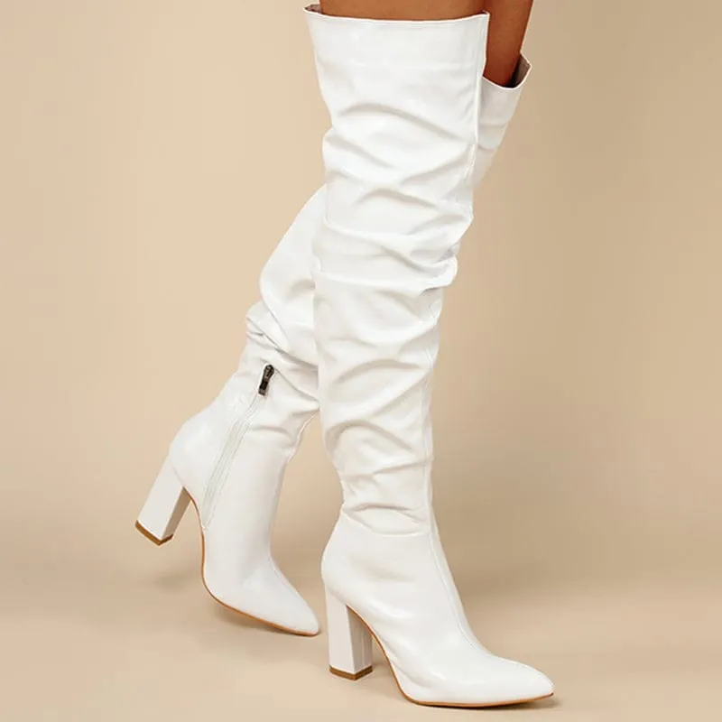 Chunky Heeled Side Zip Slouchy Boots