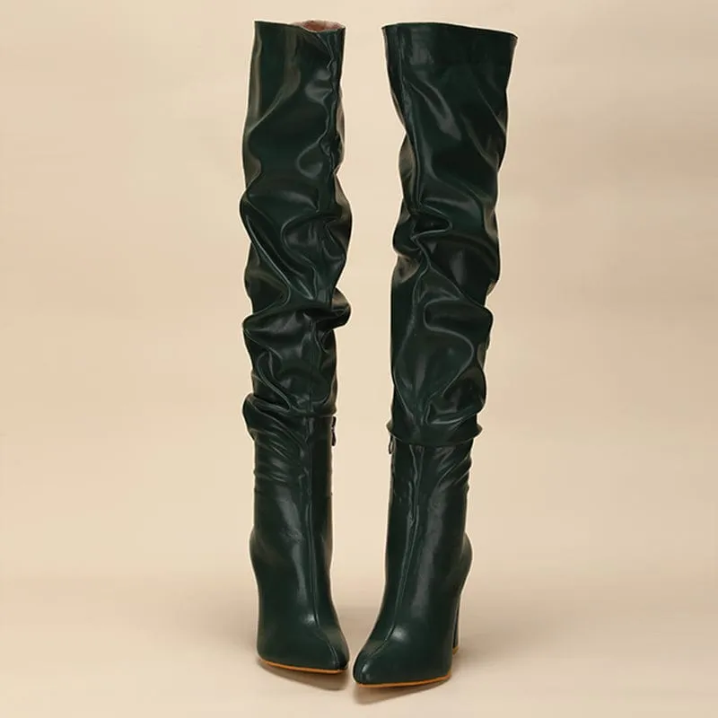 Chunky Heeled Side Zip Slouchy Boots