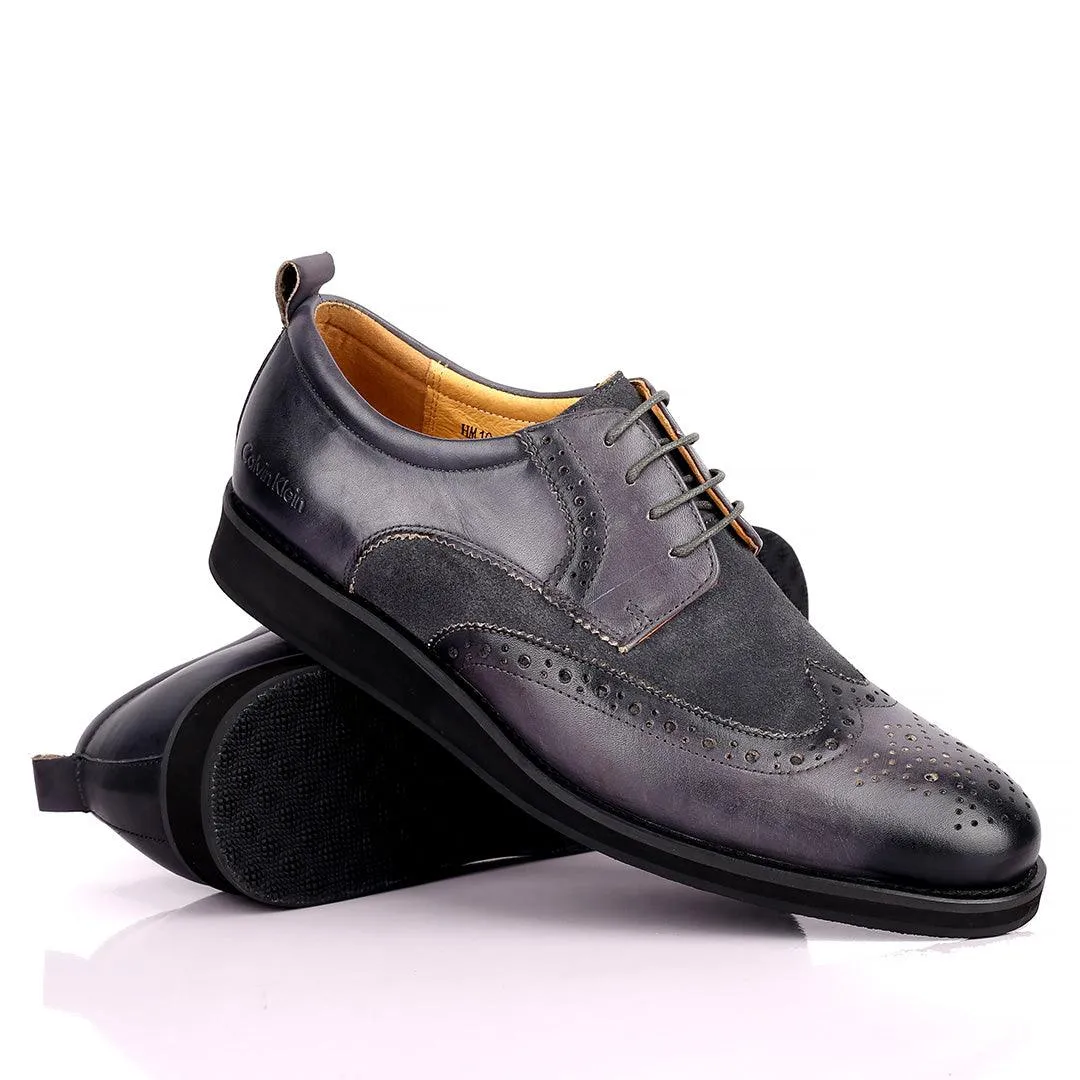 CK Classic Brogue And Half Suede Designed Leather Shoe - Grey