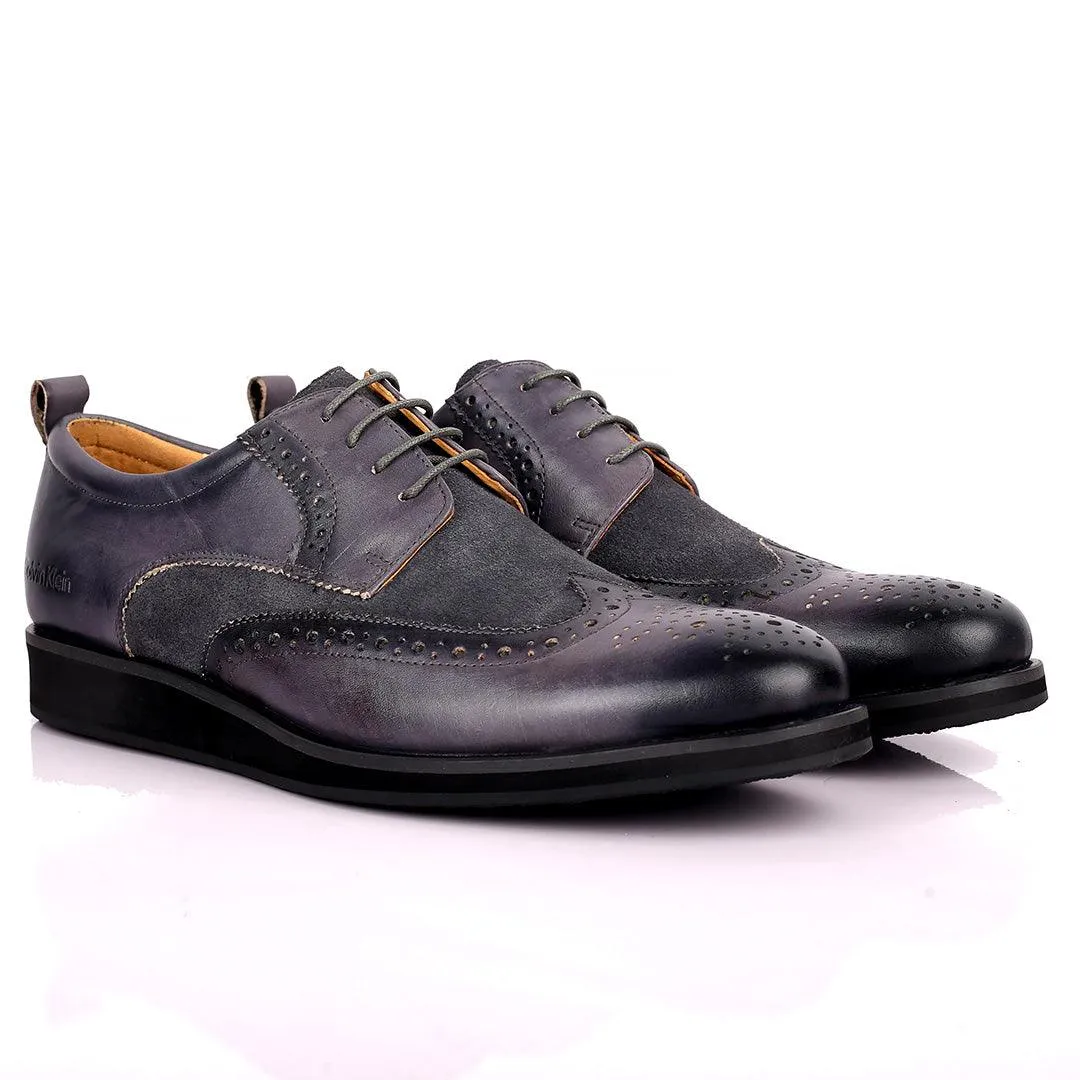 CK Classic Brogue And Half Suede Designed Leather Shoe - Grey