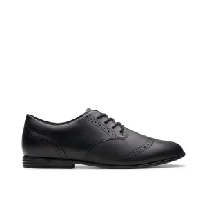 Clarks Finja Brogue Y Girls Black School Shoe