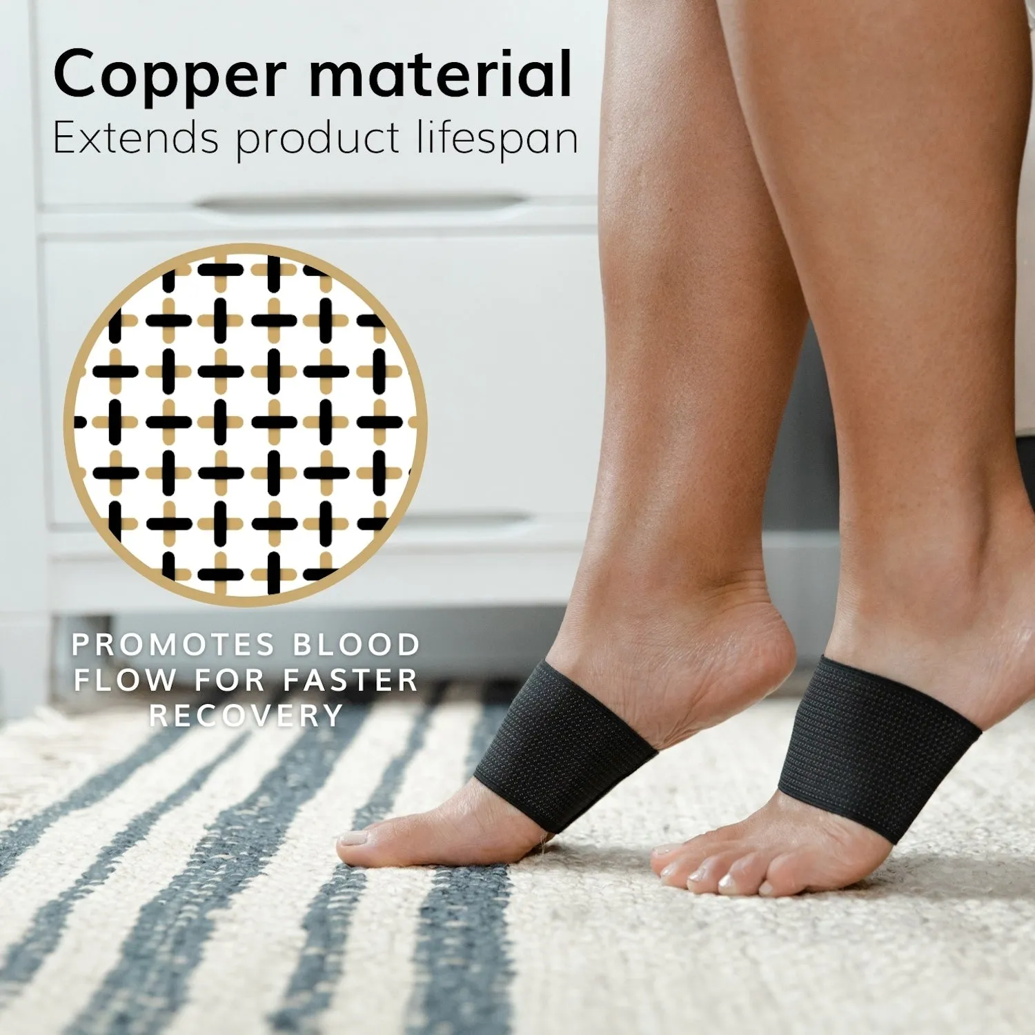 Copper Arch Support Bands | Flat Foot Compression Brace for Fallen Arches and Heel Spur Treatment (Pair)