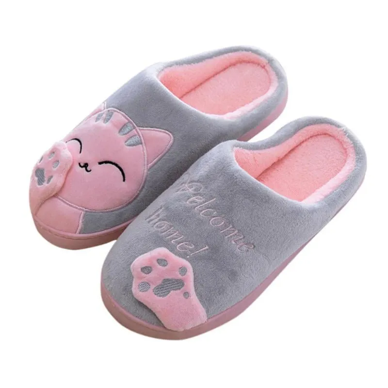 Cute Cat Slippers Warm Plush House Shoes