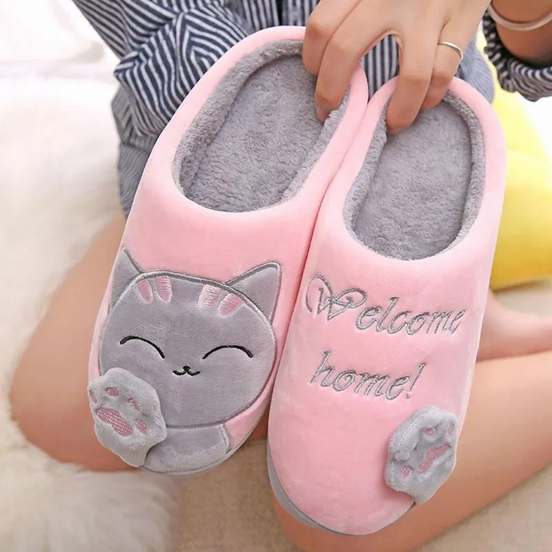 Cute Cat Slippers Warm Plush House Shoes