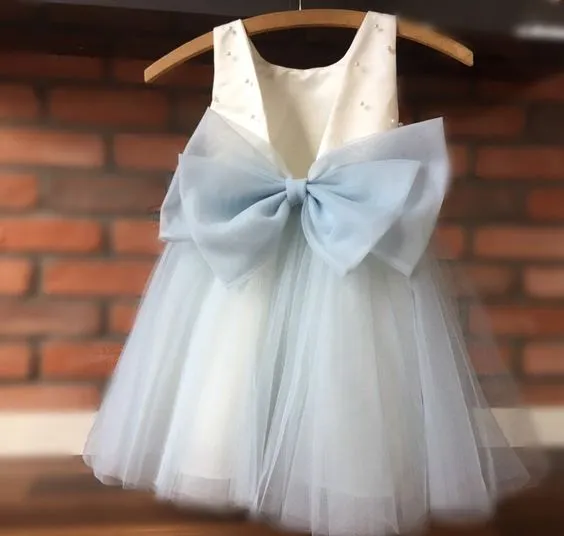 Cute Dusty Blue Flower Girl Dress with Bow