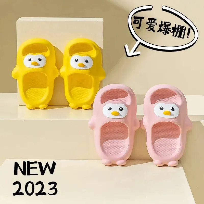 Cute Penguin Happy Feet Comfortable Indoor Slippers Parent-child Waterproof Non-slip Wear Shower Shoes For Kids