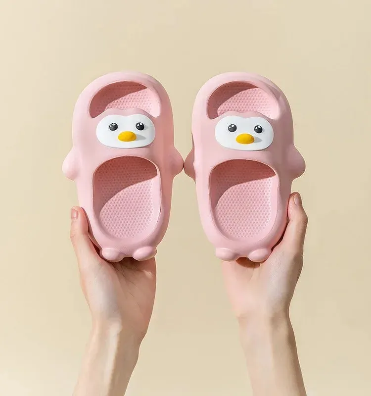 Cute Penguin Happy Feet Comfortable Indoor Slippers Parent-child Waterproof Non-slip Wear Shower Shoes For Kids