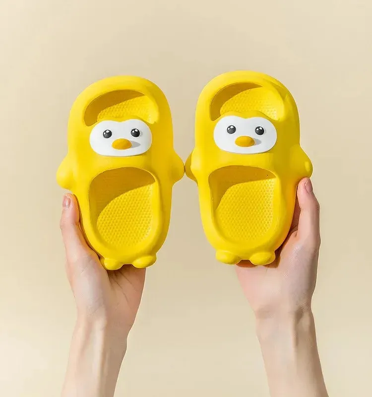 Cute Penguin Happy Feet Comfortable Indoor Slippers Parent-child Waterproof Non-slip Wear Shower Shoes For Kids