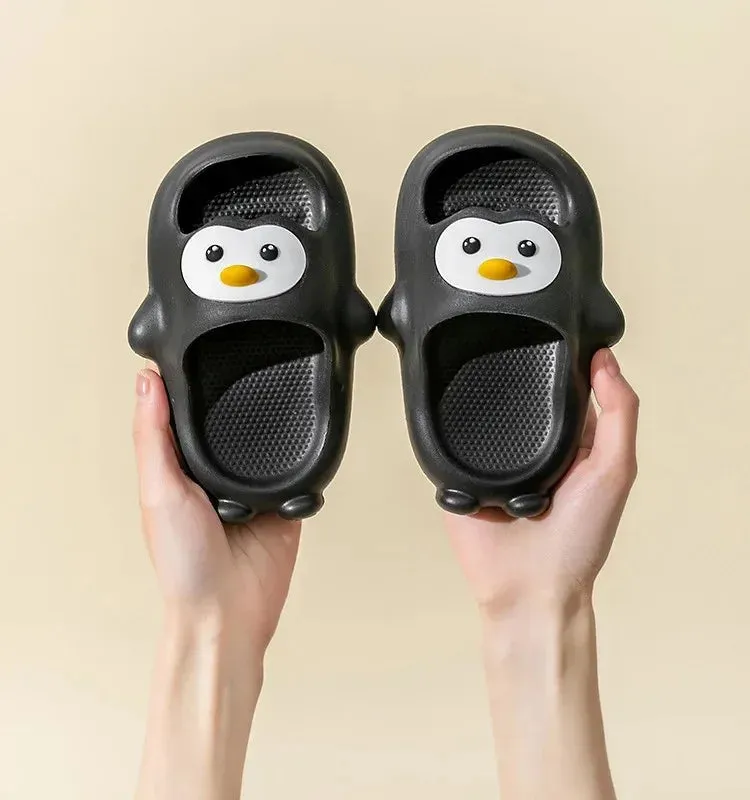 Cute Penguin Happy Feet Comfortable Indoor Slippers Parent-child Waterproof Non-slip Wear Shower Shoes For Kids