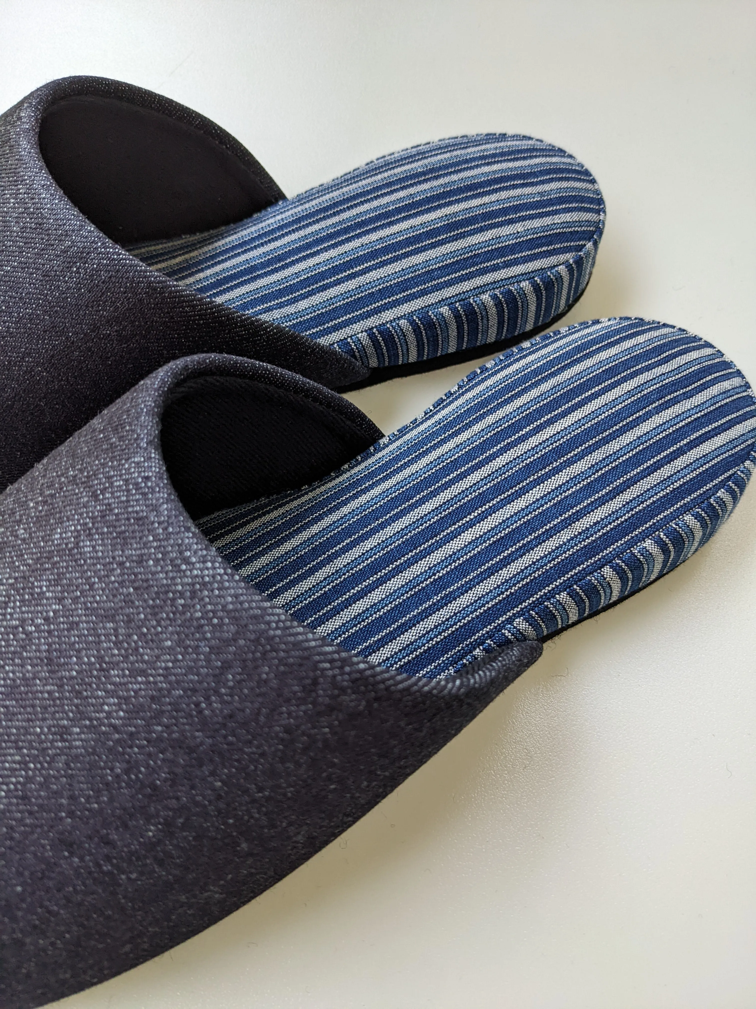 Denim Stripe Mix Slippers [Black wool felt sole] (Japan Blue Stripe B) 3 size Medium / Large / XL