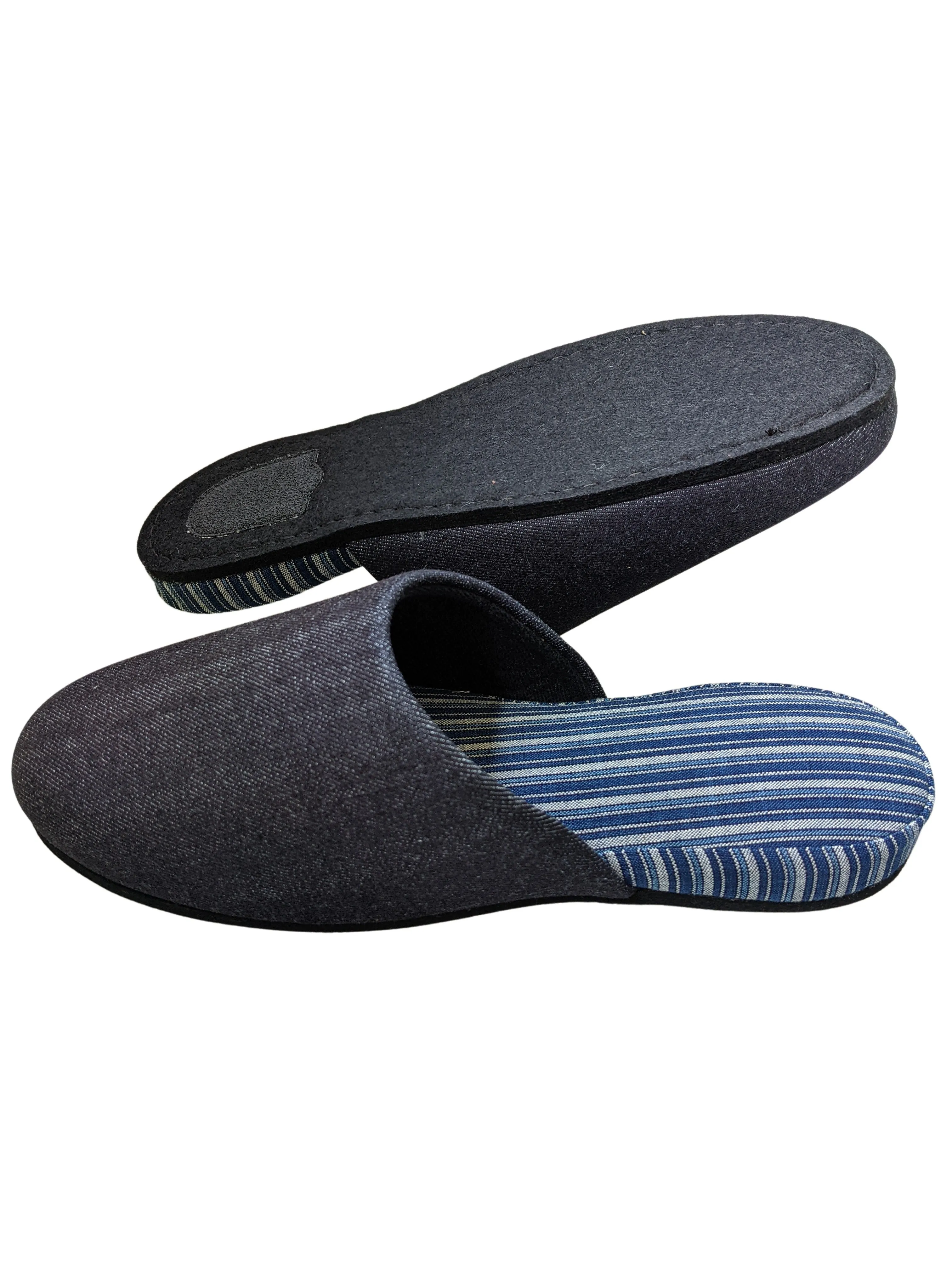 Denim Stripe Mix Slippers [Black wool felt sole] (Japan Blue Stripe B) 3 size Medium / Large / XL