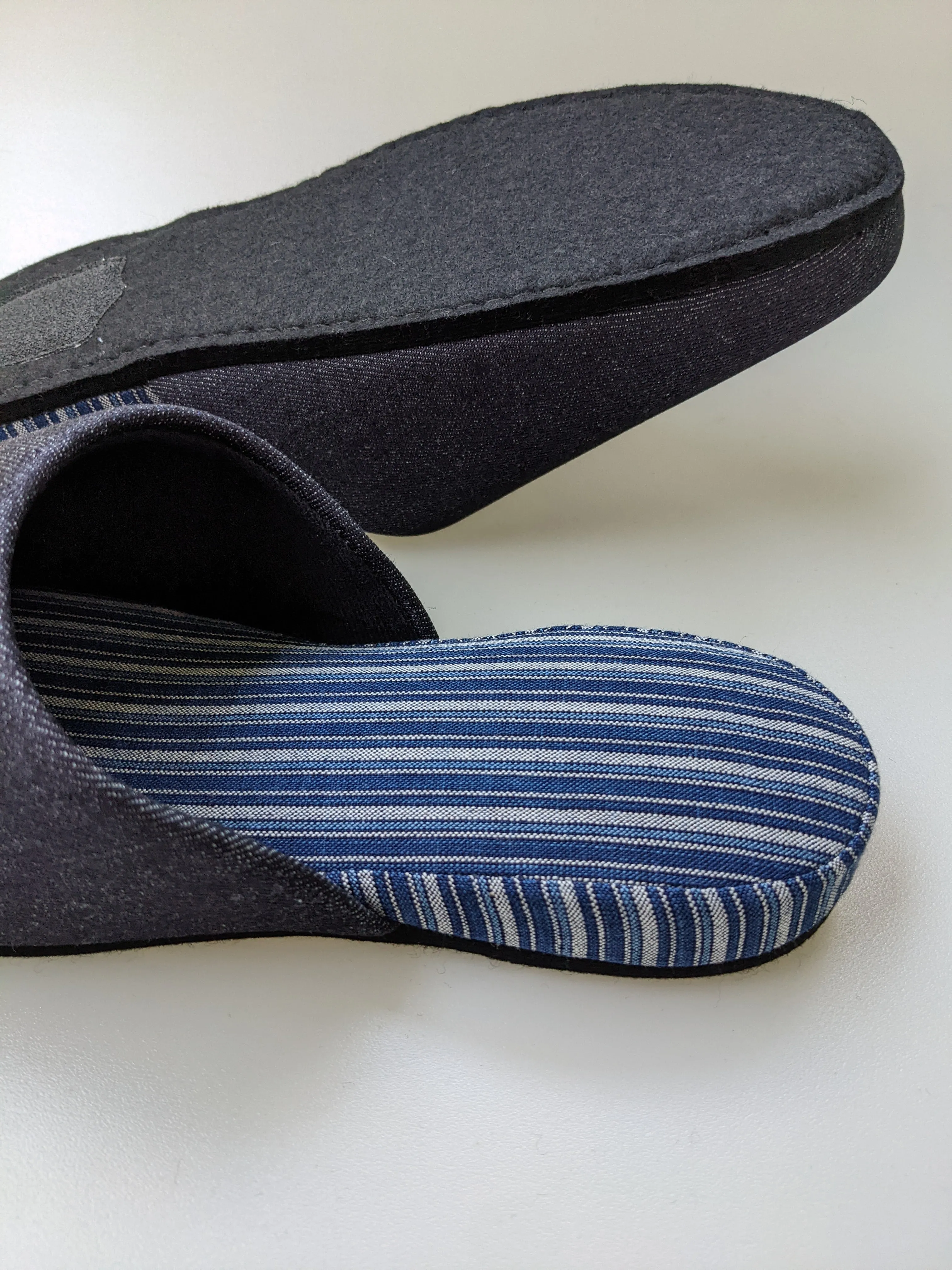 Denim Stripe Mix Slippers [Black wool felt sole] (Japan Blue Stripe B) 3 size Medium / Large / XL