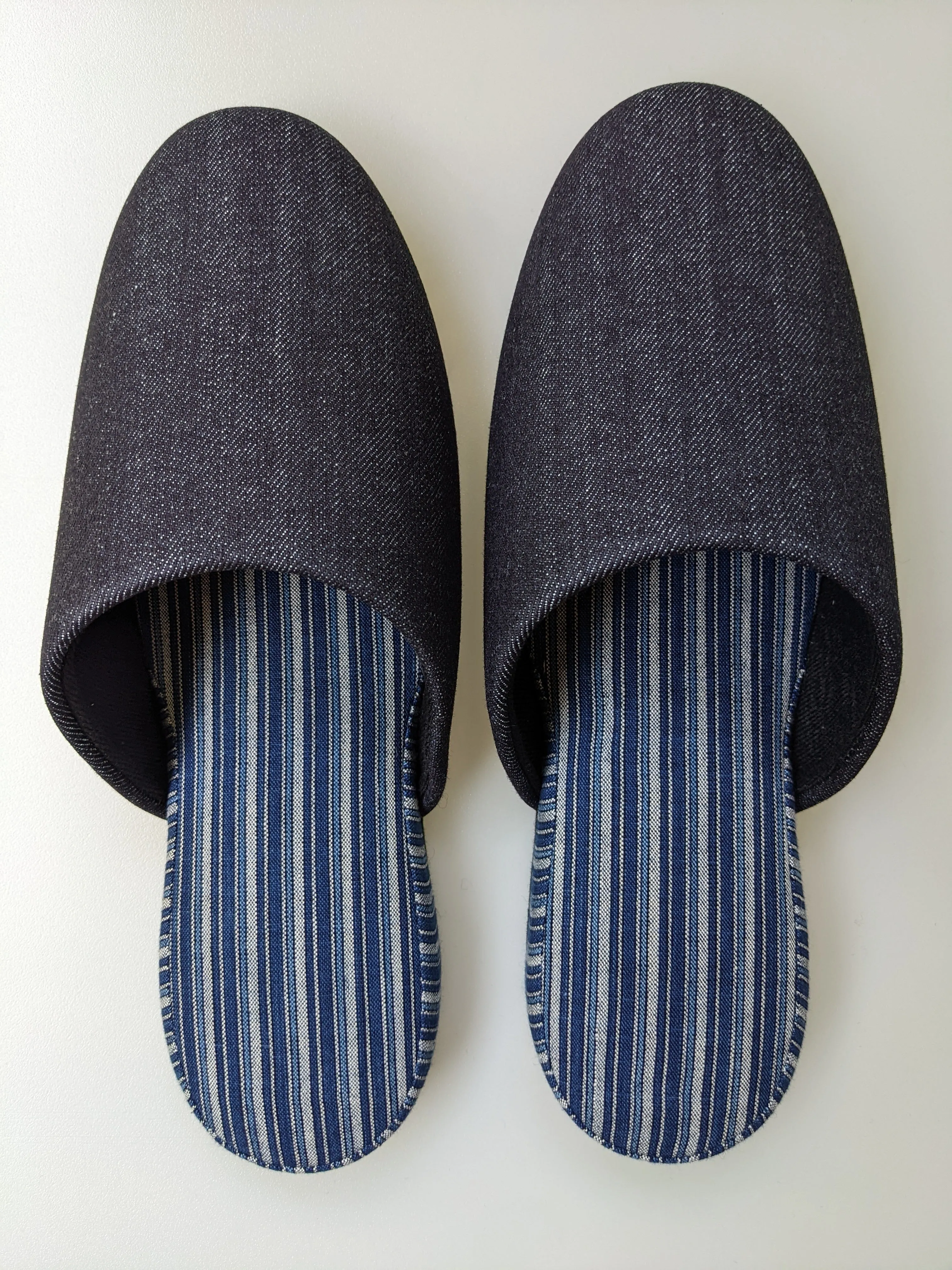 Denim Stripe Mix Slippers [Black wool felt sole] (Japan Blue Stripe B) 3 size Medium / Large / XL