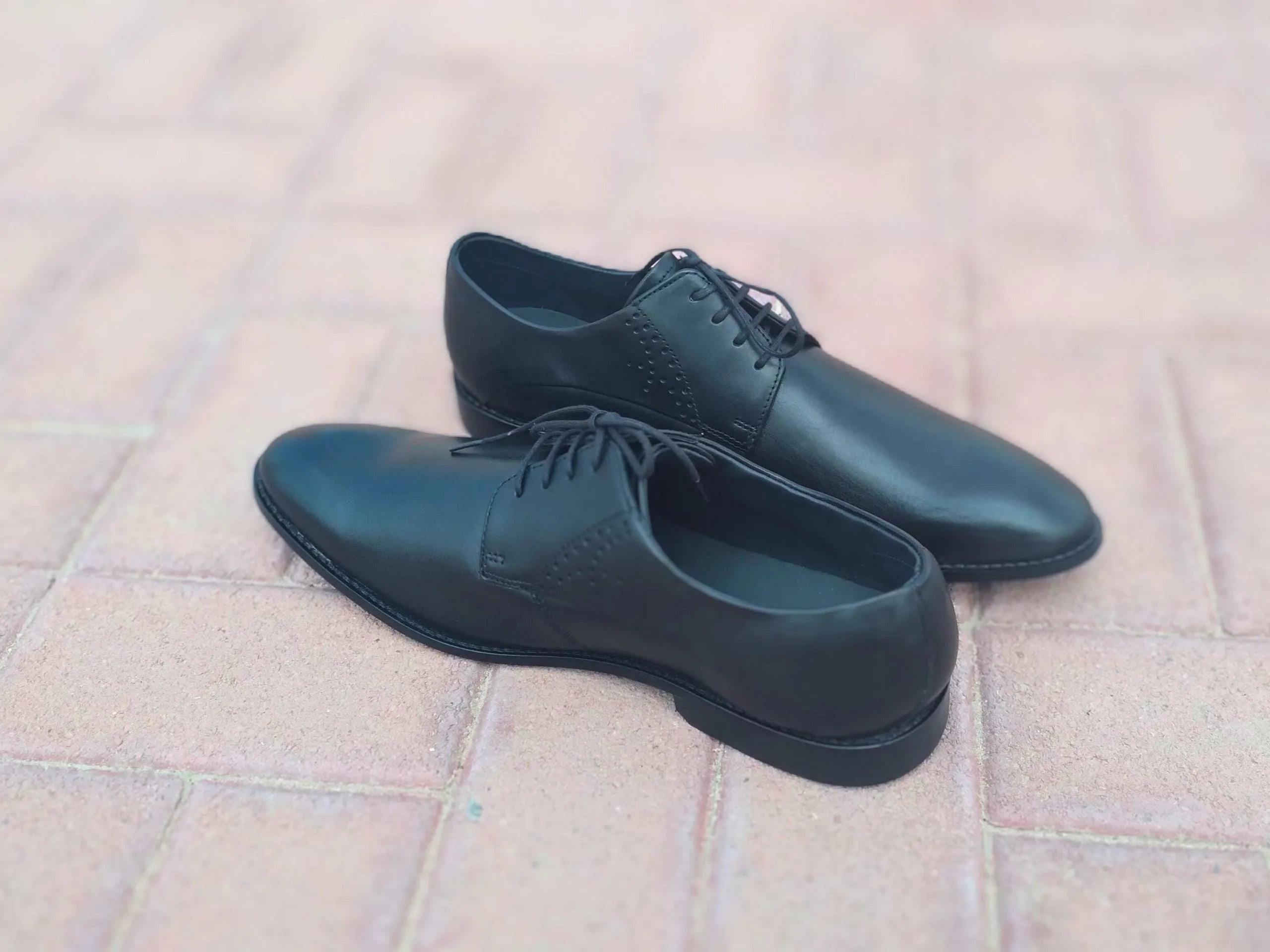 Derby Shoes Genuine Leather Plane Toe Black