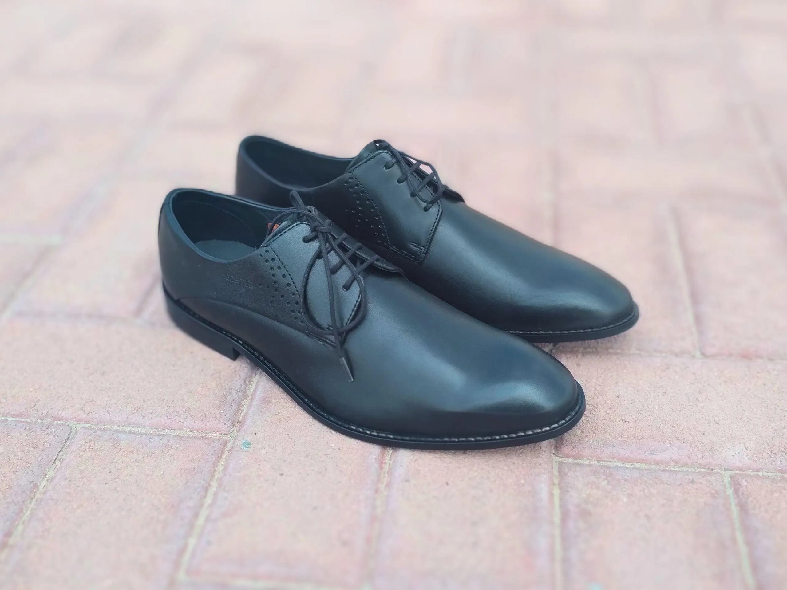 Derby Shoes Genuine Leather Plane Toe Black