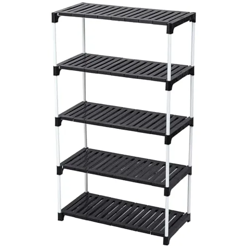 Dhani Creations 5-Tiers Portable Shoe Rack - Multipurpose Metal & Plastic Organizer for Shoes, Books, Clothes, & Kitchen | Space-Saving Storage for Home, Living Room, Bedroom & Office